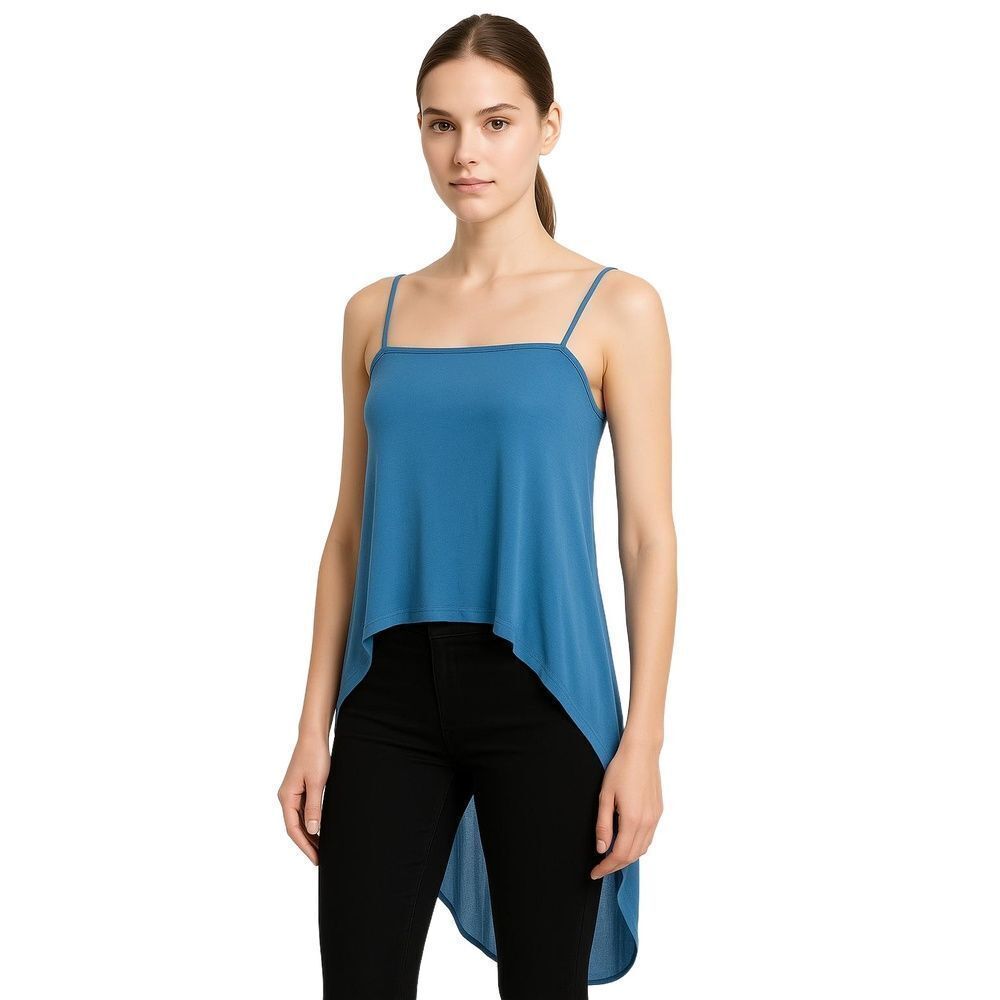 Nine Bird Blue Tuxedo Tail Back High Low Flowy Tank Blouse Womens Medium